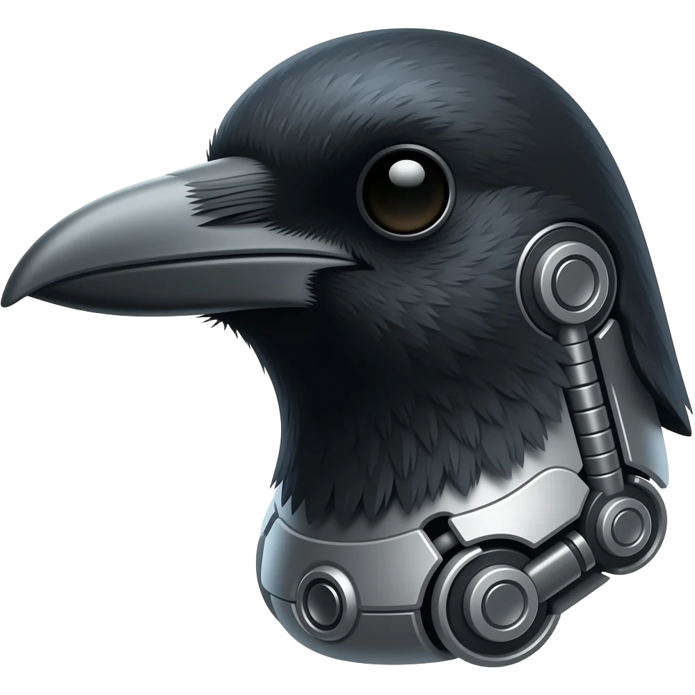 A robotic cyborg magpie head emoji