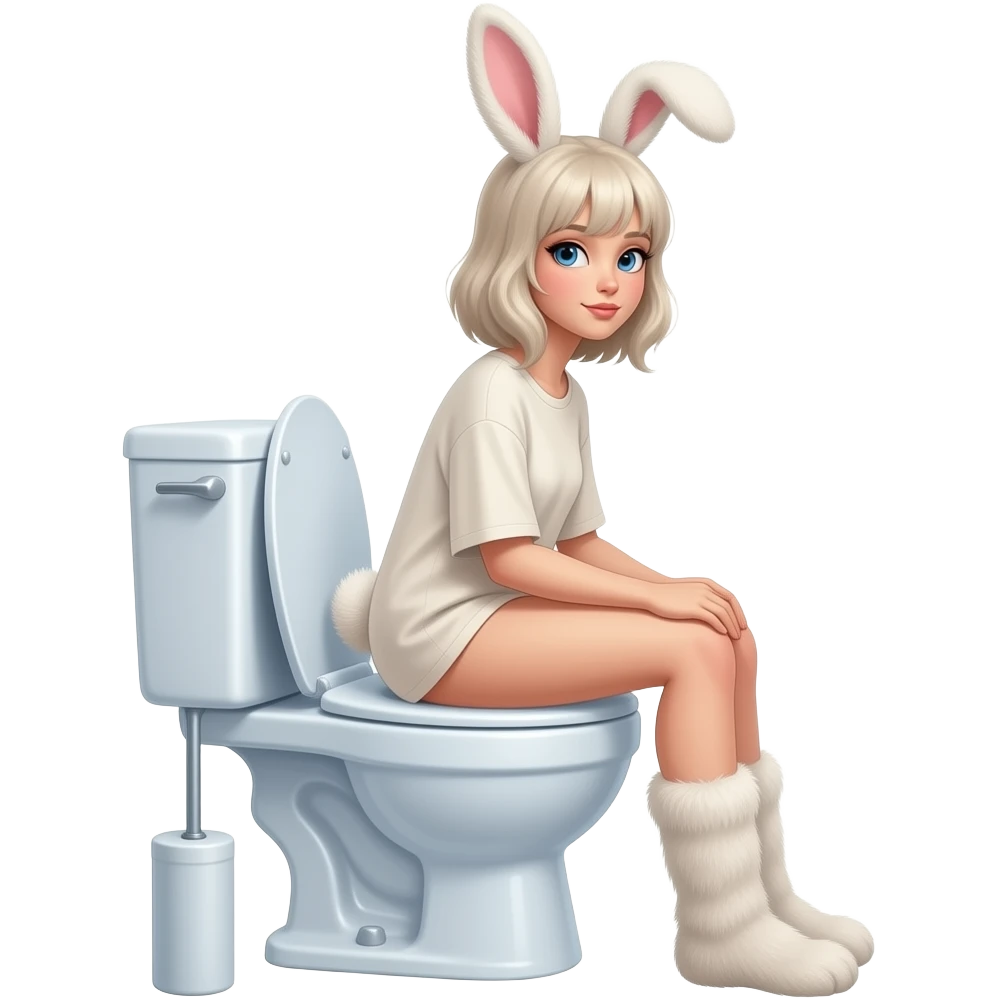 Female rabbit furry person sit on toilet side view emoji