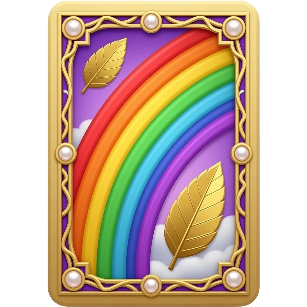 Tarot card, rainbow, gold and pearls embellishments, very decorated, gradient accents. emoji
