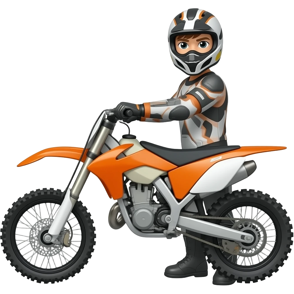 Person wheeliing orange dirt bike emoji