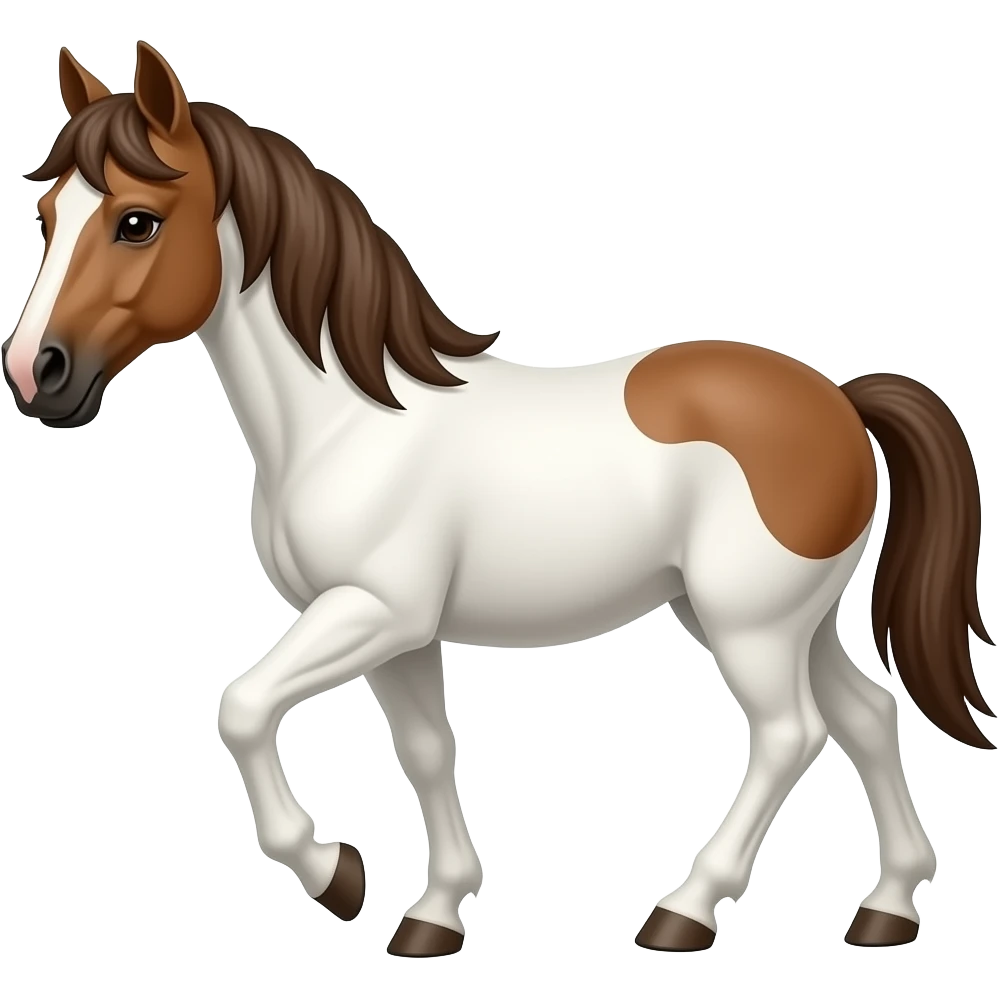 Caballo andando blanco y marron altura pony con melenita emoji