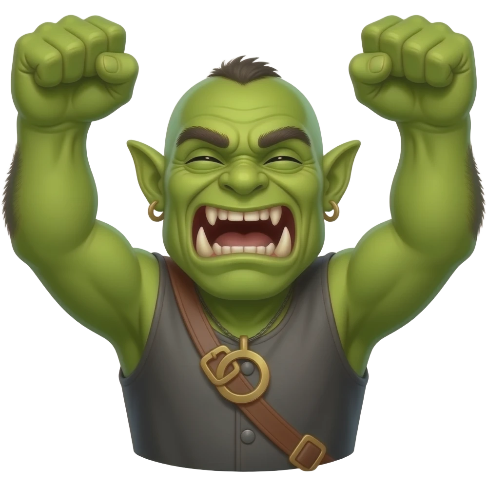An green-skinned Orc cheering in triumph emoji