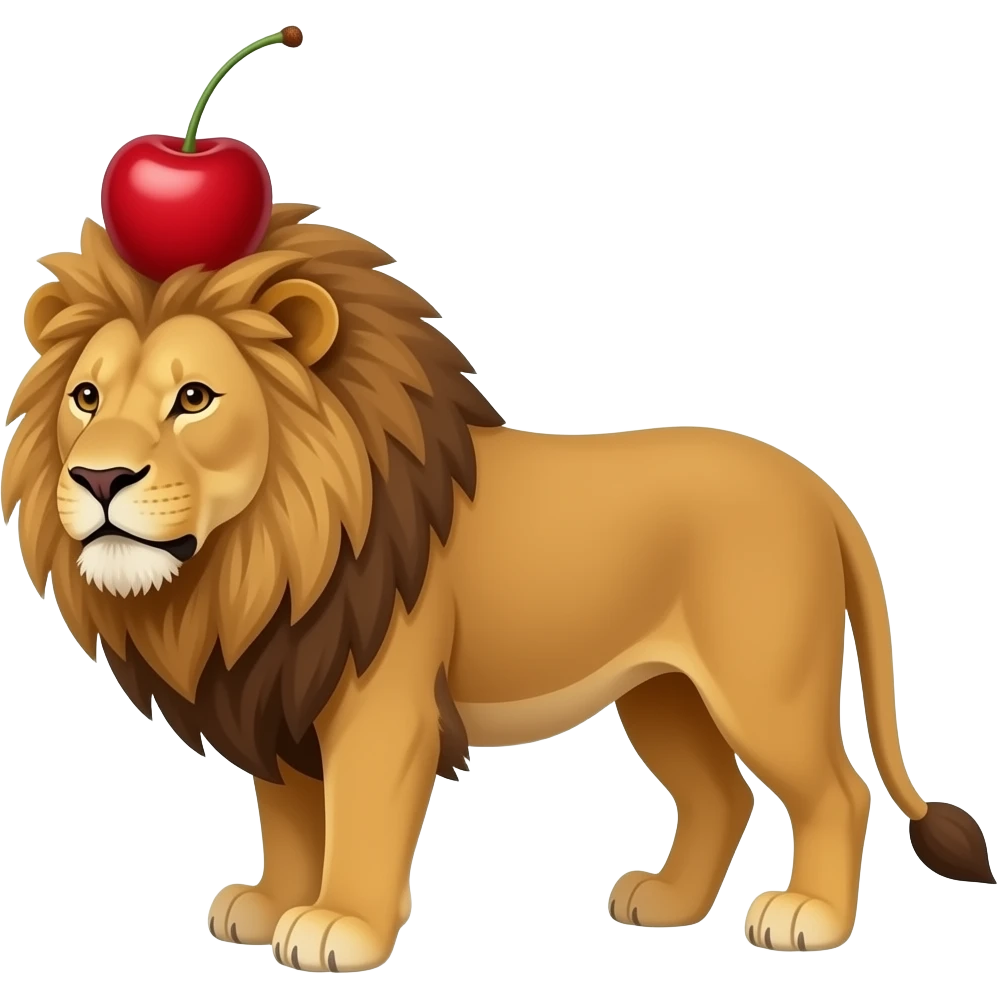 A lion with a cherry as its mane 🦁🍒 emoji