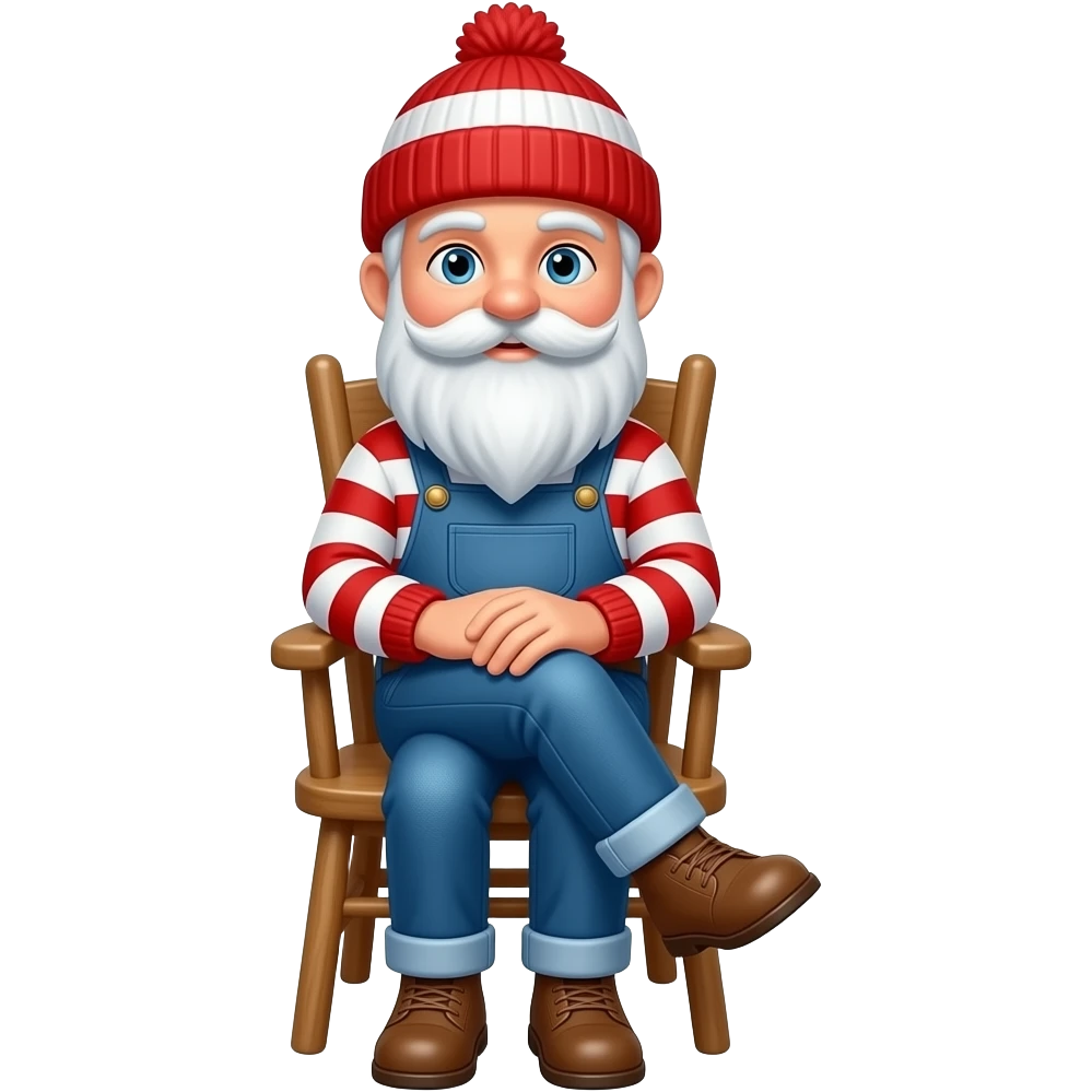 Waldo, an old man with a long white beard and mustache  wearing a red and white striped knit beanie hat sitting crossed legs(fullbody) emoji