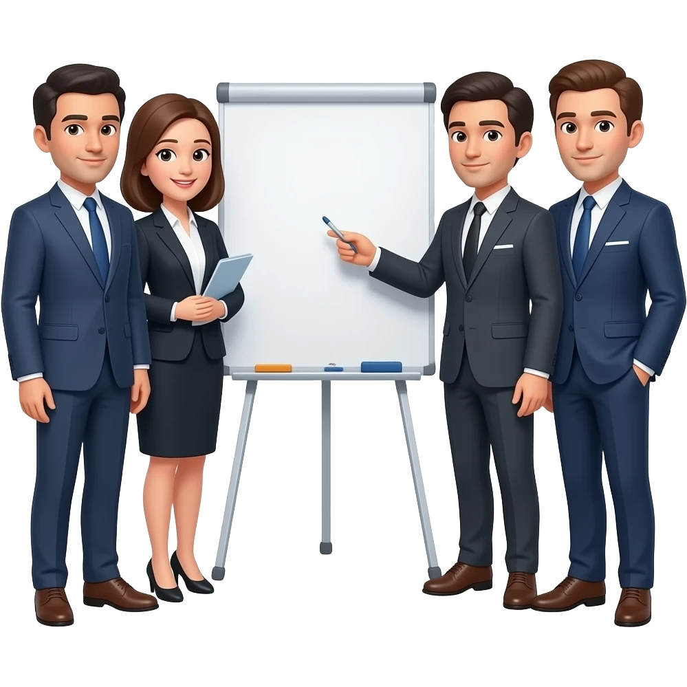 business casual leaders at whitboard no suits emoji