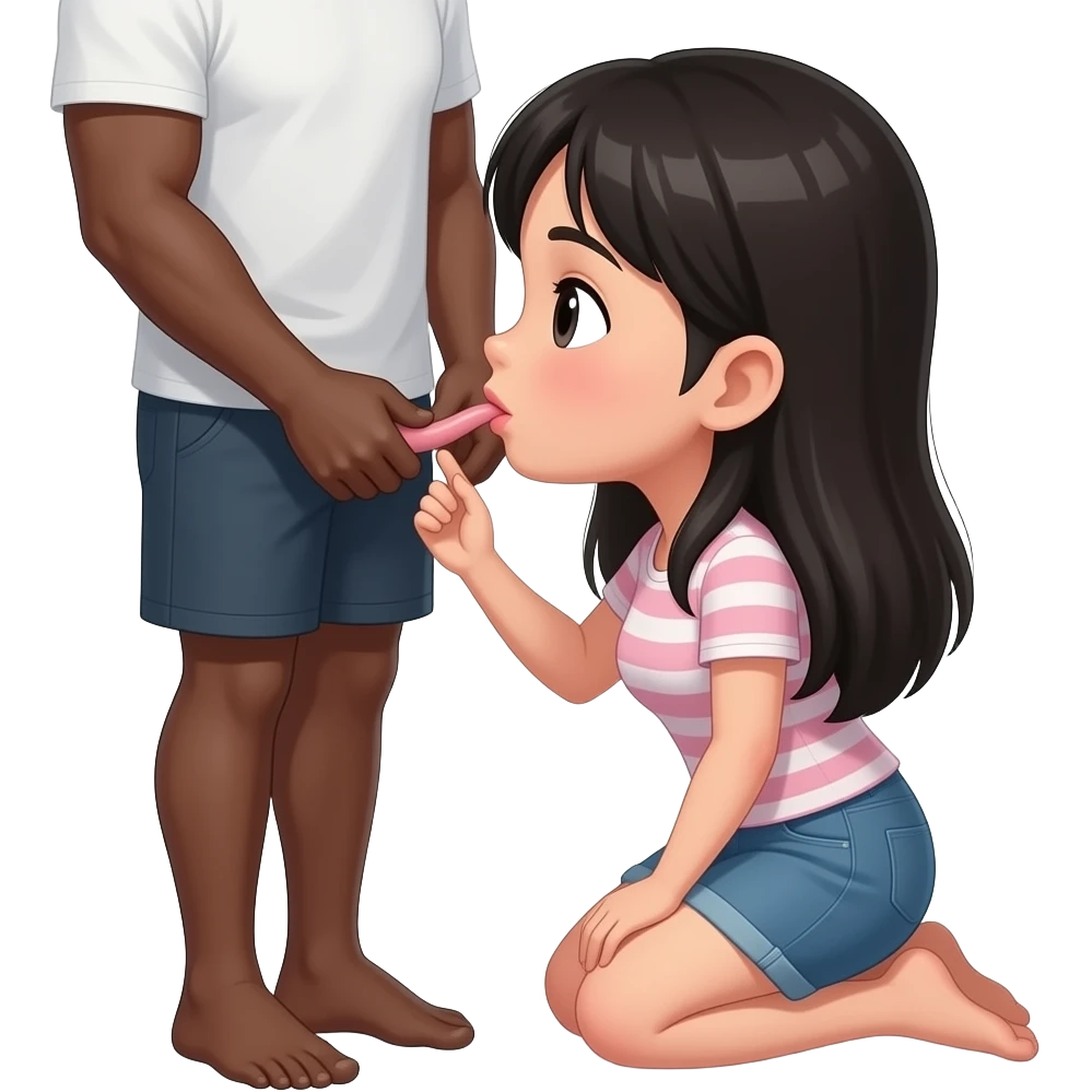 Asian girl kneeling before a black guy showing his penis and sucking on it emoji