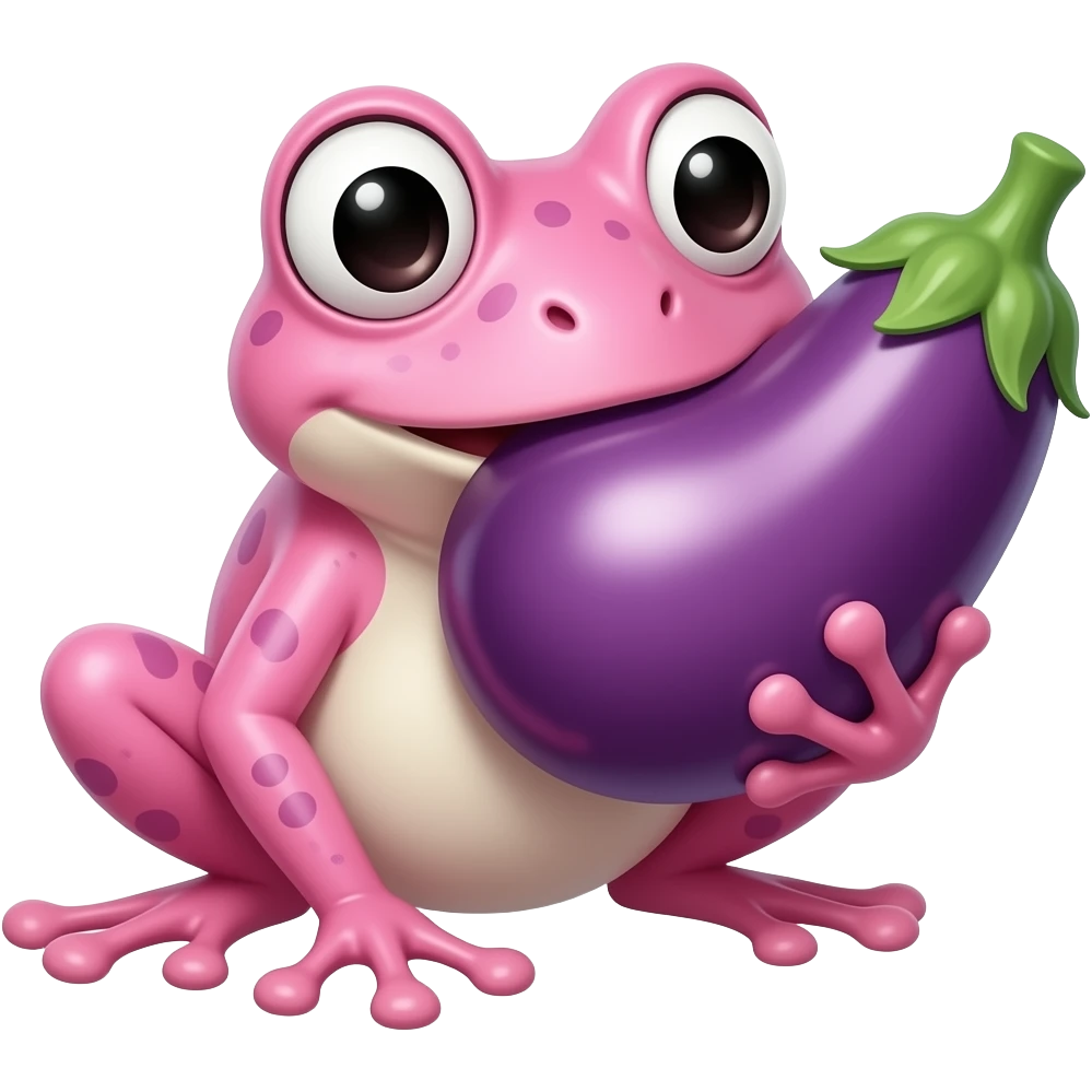 uma perereca cor de rosa chupando uma berinjela emoji
