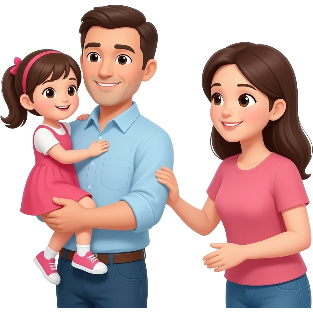 папа держит на руках девочку а мама их однимает emoji