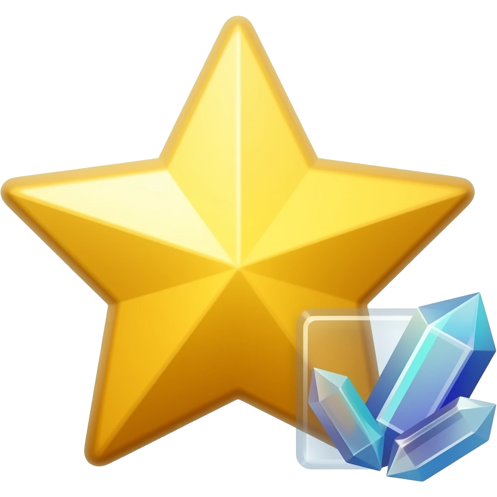 yellow star on the side (next to the star), two shiny crystals (colors: medium, slate blue, velvet indigo), minimalism emoji