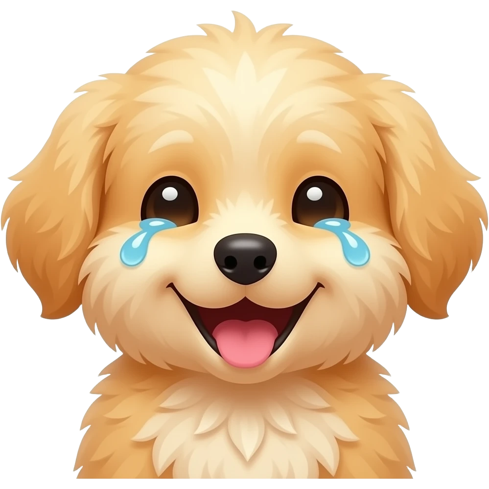 可愛軟萌的小狗，然後表情是笑到哭，但不是那麼誇張的笑 emoji