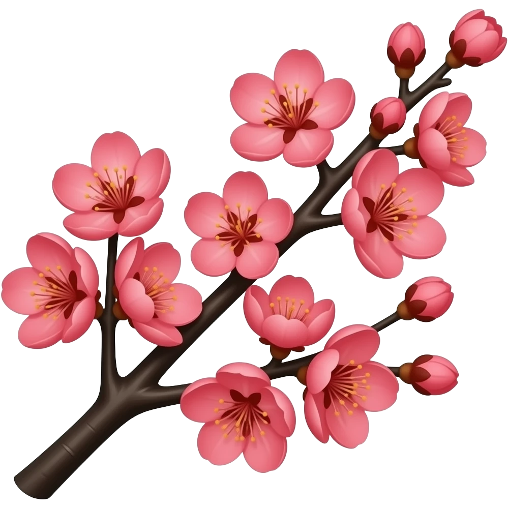Red color 3D Render iPhone emoji png of red cherry blossom flowers on black branches emoji