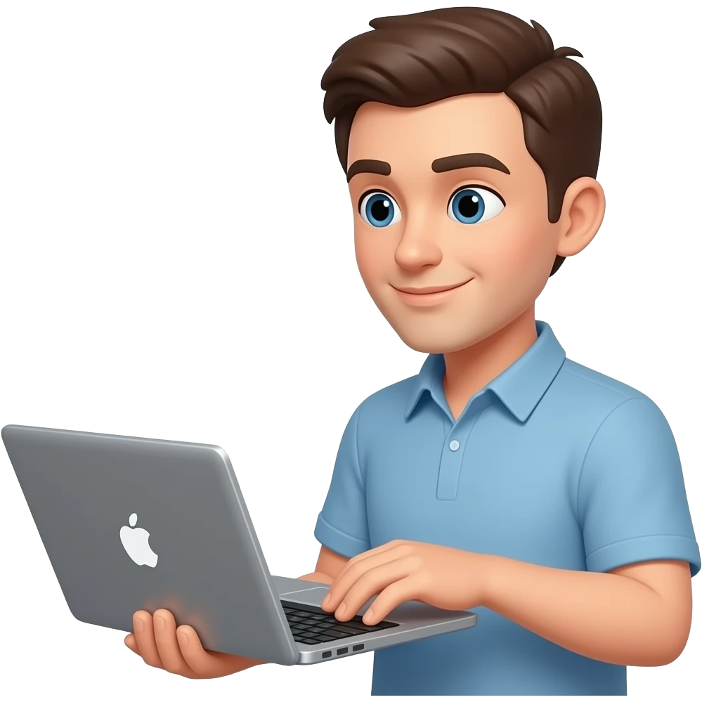 a laptop using guy emoji