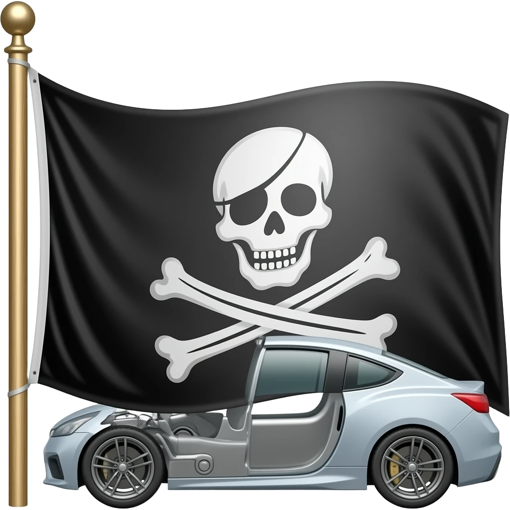 pavillon de pirate avec des piece de voiture realiste avec une nissan emoji