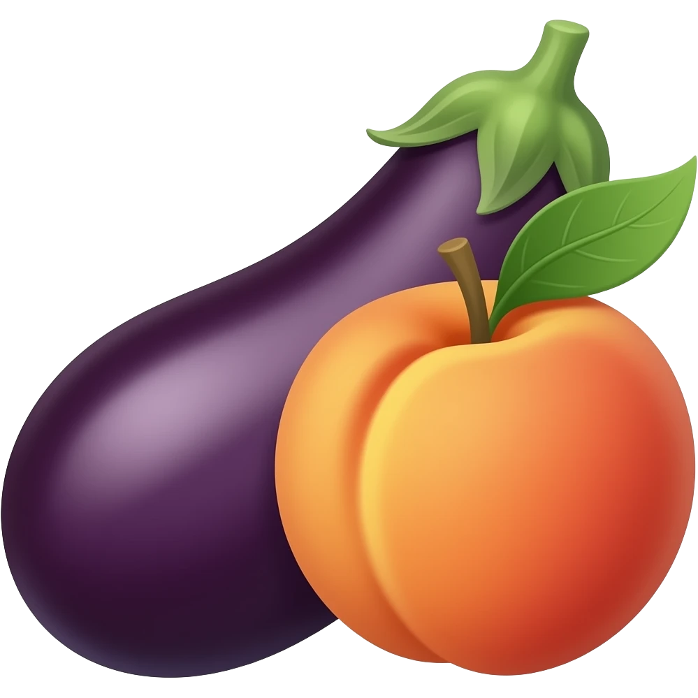 Eggplant between a peach emoji