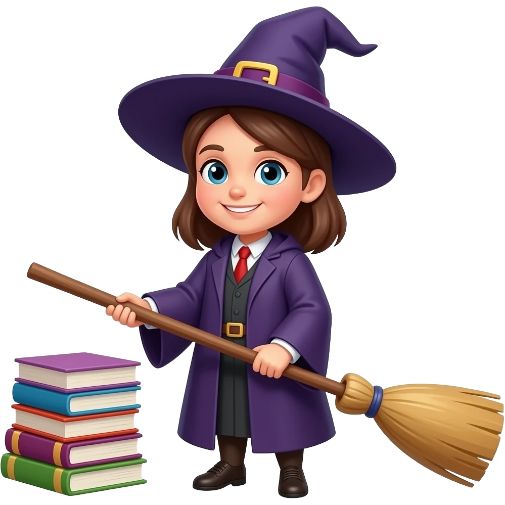 директорка школи ведьма з метлою і книжками emoji