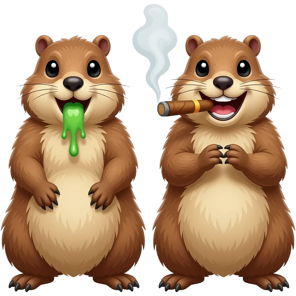 Marmotte qui vomis  vert et autre à côté qui rigole avec cigare emoji