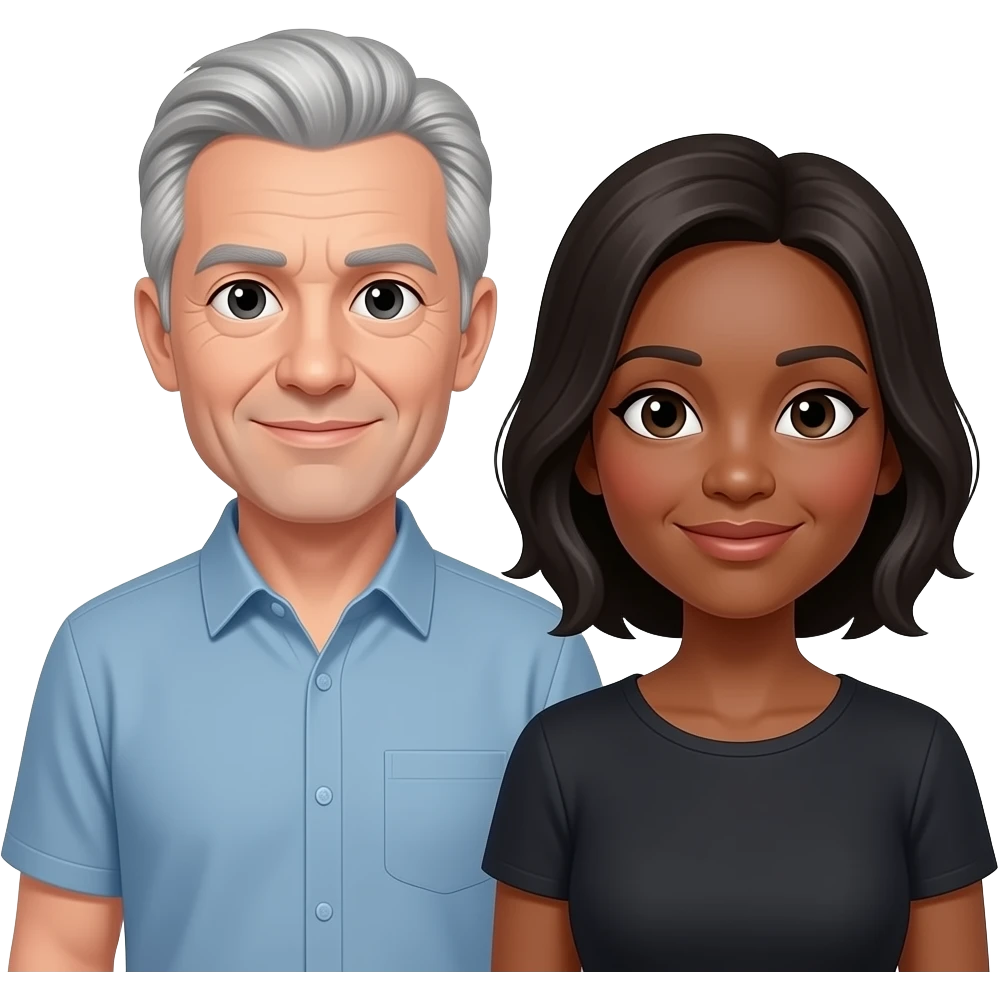 White guy middle aged with salt and pepper hair with black woman middle aged emoji