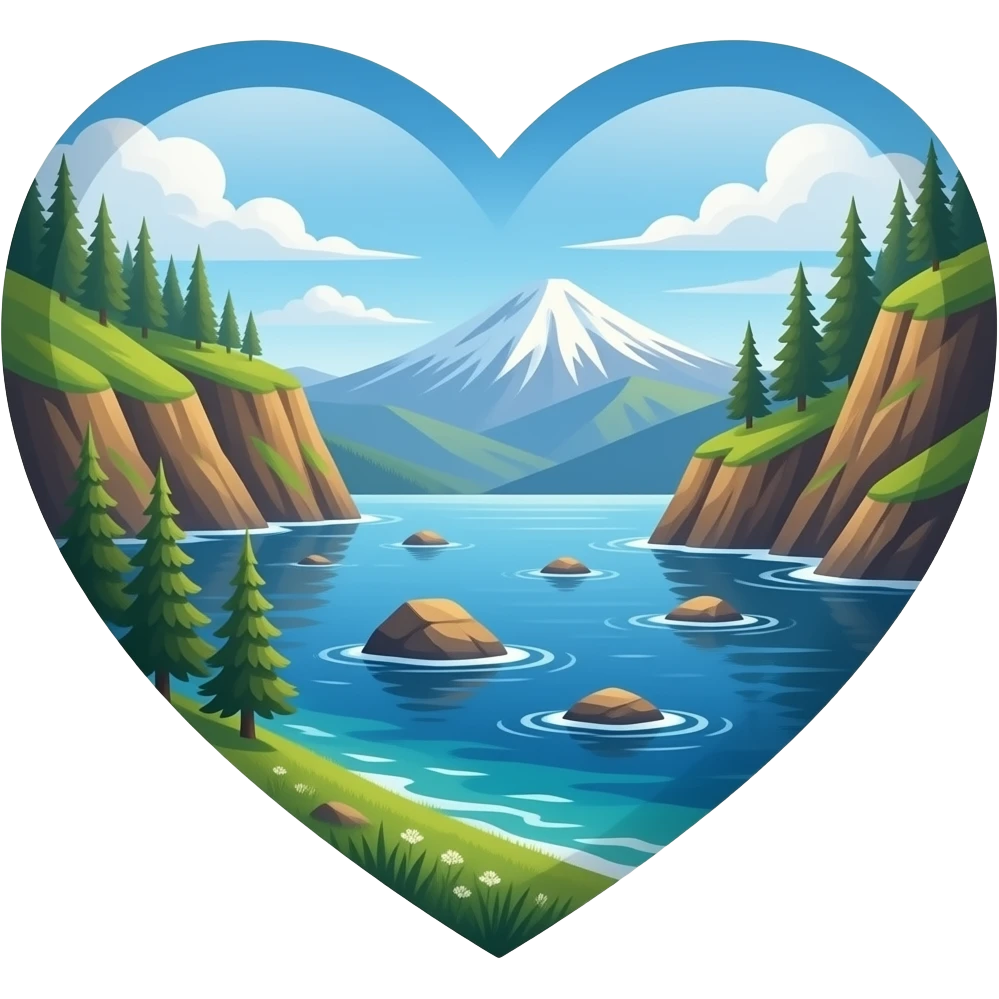 Сделай сердце с байкальским пейзажем внутри в стиле эмоджи emoji