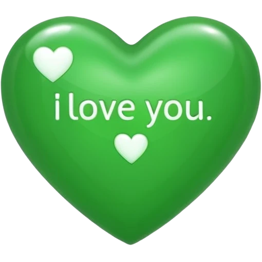 a green heart that says "i love you" on the ffront emoji