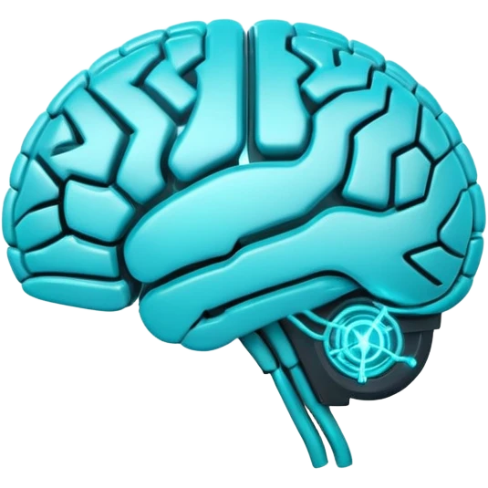 Futuristic neural brain badge icon, minimal glowing brain outline with neon cyan neural lines, small electric spark detail, circular game emblem, sci-fi web3 style, dark background, 3D polished game asset, sharp and high detail, centered composition emoji