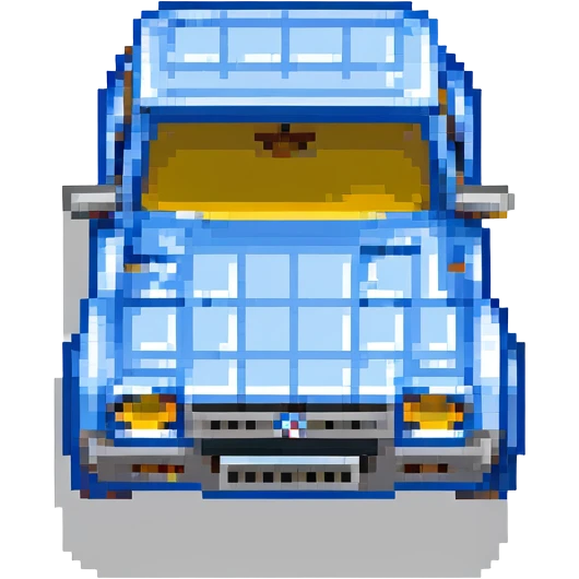 lego style Dacia car, front view, yellow and blue bricks emoji