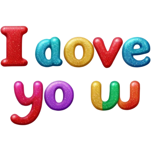 I Love You text in colorful glitter letters emoji