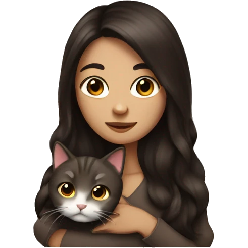 woman long dark brown hair hug cat emoji