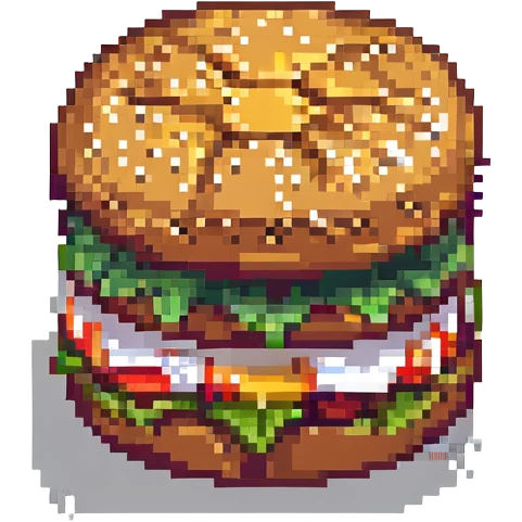pixel art style burger, simple and colorful, with visible pixels emoji