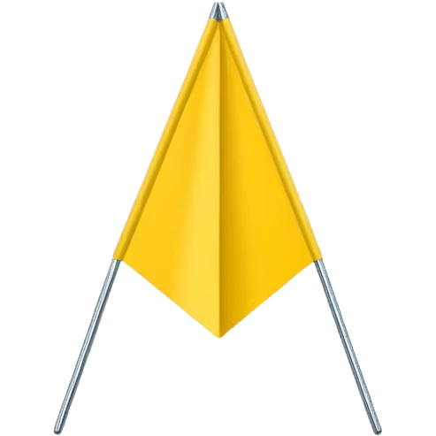 Flat triangular flag icon, solid bright yellow color, no folds or waves, simple clean design, minimalistic style, high resolution, on transparent or plain background emoji