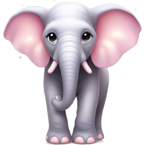 Elephant "A pastel pink elephant with glowing tusks, sparkling star patterns on its ears, and a soft, magical light aura around its body." emoji
