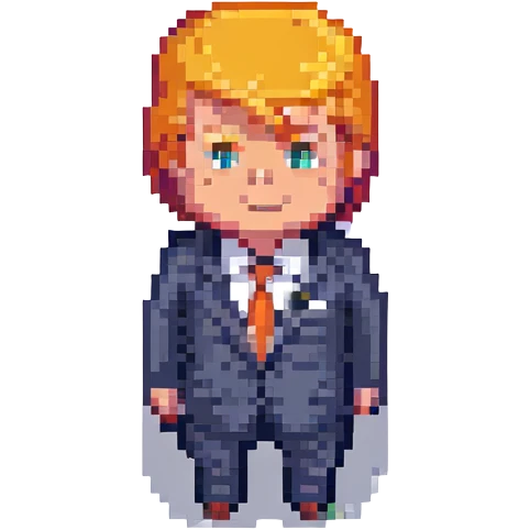Donald Trump pixel art, orange hair, suit, no text emoji