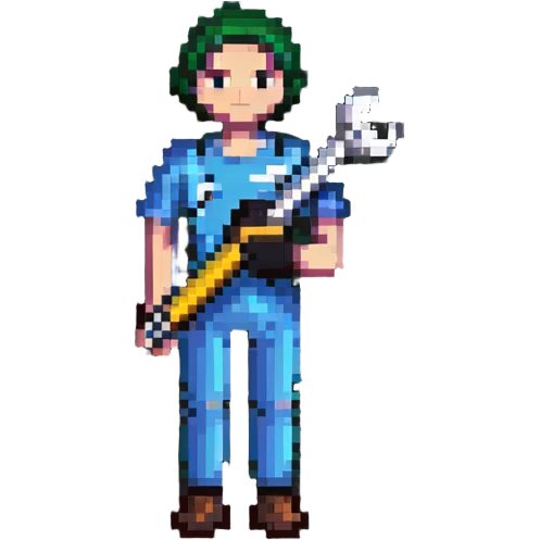 Simple pixel art IT badge with colorful person holding a car wrench key emoji