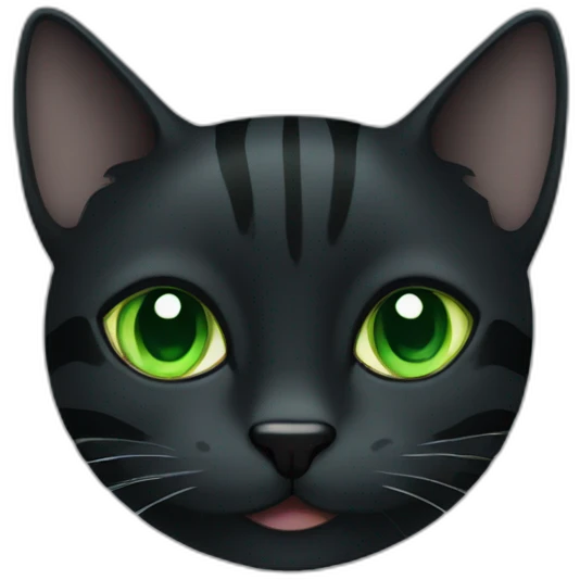 black cat with dark grey stripes and green eyes emoji