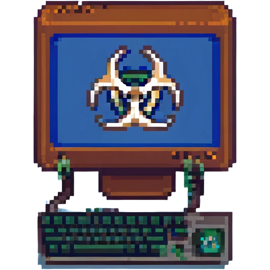 blue screen computer with a biohazard sign emoji