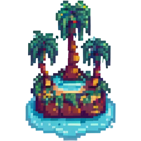 island with two palm trees, pixel art style emoji