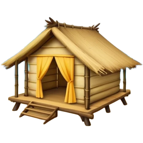 bamboo hut in Volcano Island emoji