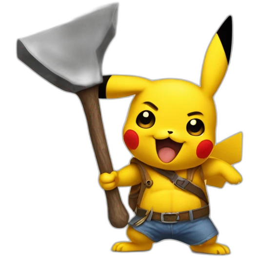 Looney Pikachu with a hand axe emoji