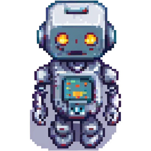 A pixel art robot, designed with blocky, retro graphics, reminiscent of classic video game characters. emoji