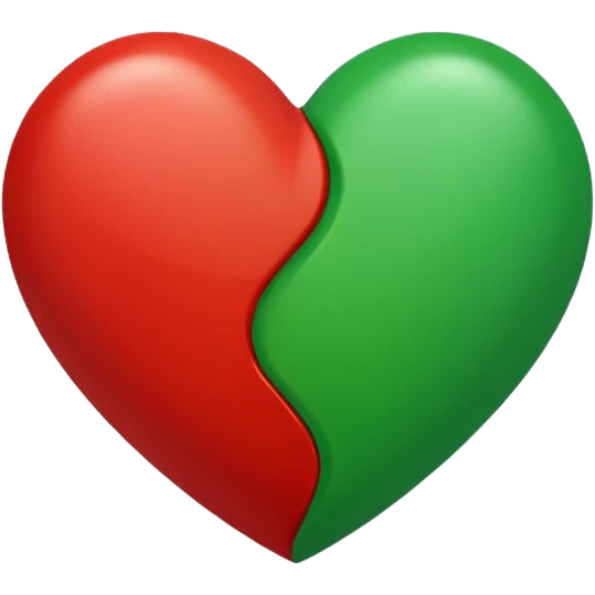 Half red half green Heart  emoji