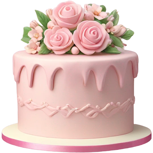Pale pink vintage birthday cake with 3d flowers, highly detailed emoji