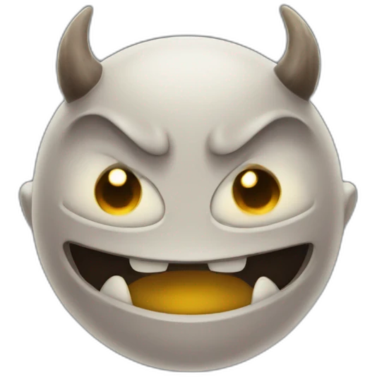 demon emoji with white eyes, no pupils, wide grin emoji
