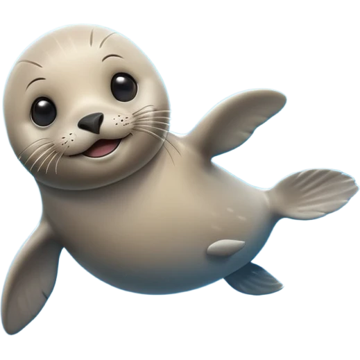 A 3D cartoon seal swimming with visible flippers, calm blue water, soft sunlight, Memoji-style realism. emoji