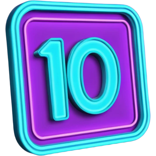futuristic glowing neon “10/10” sign, purple and cyan glow, dark background emoji