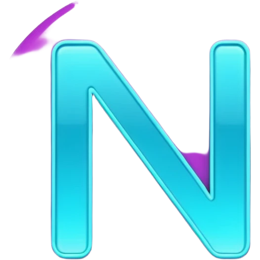 futuristic minimalistic emoji icon, letters "N" formed by 3 glowing digital lines representing Storm, Atom and NoizeGames, neon purple (#8B5CF6) and cyan (#00E0FF) on dark background, modern tech style, 1:1 aspect ratio emoji