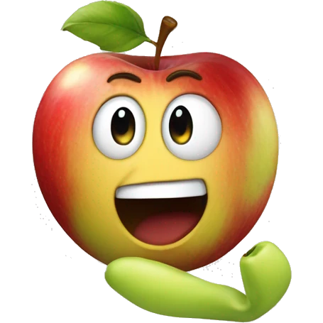emoji face looking excited holding an apple emoji