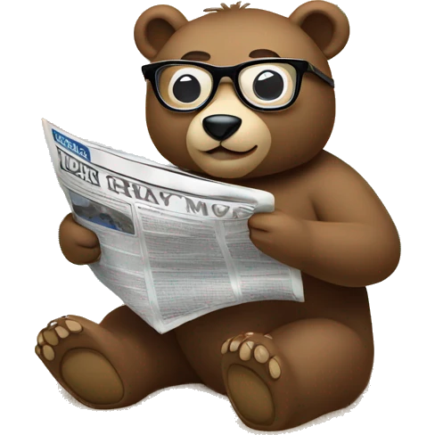 bear sitting on the beach wearing glasses reading newspaper emoji