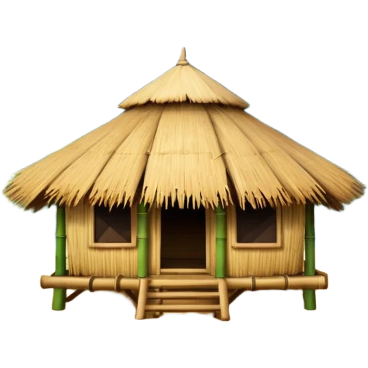 bamboo hut with volcano in the back side emoji