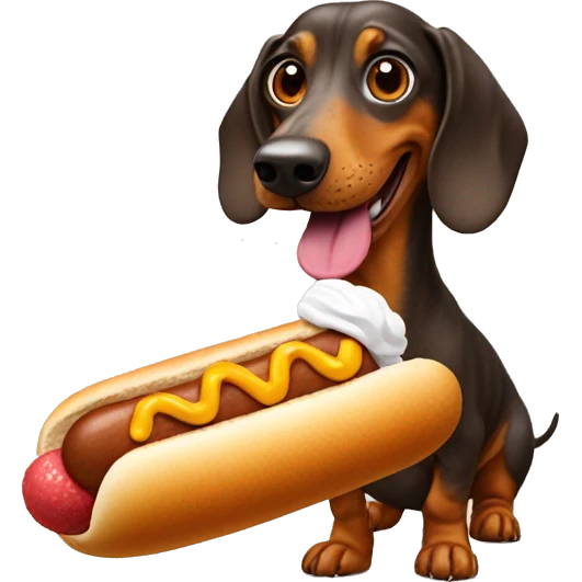 Weiner dog with a hotdog costume eating ice cream emoji