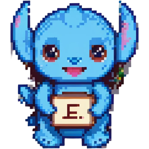 Stitch holding the name JANE in his hands, pixel art style, white background, happy expression emoji