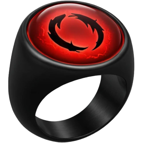 iOS sticker, dark fantasy ring, black metal, red inner glow, minimal emoji